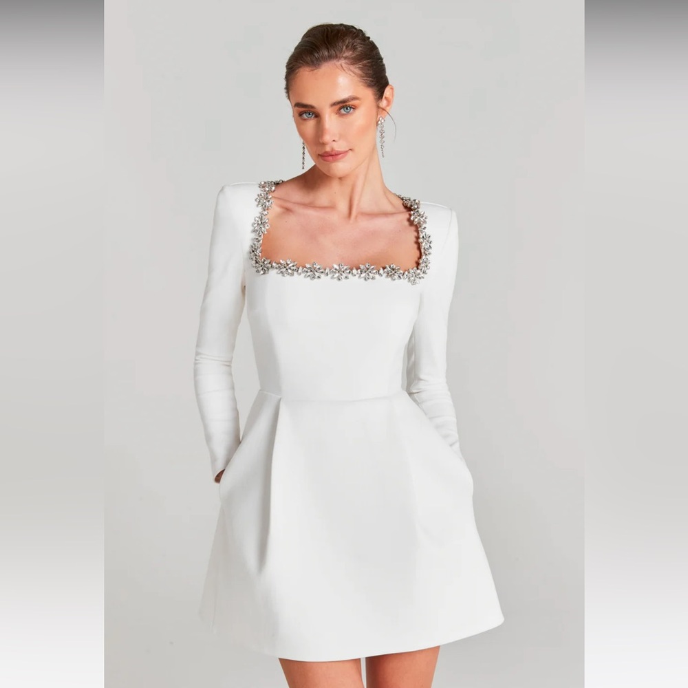 NADINE MERABI KIMBERLY WHITE DRESS, SIZE 12 US